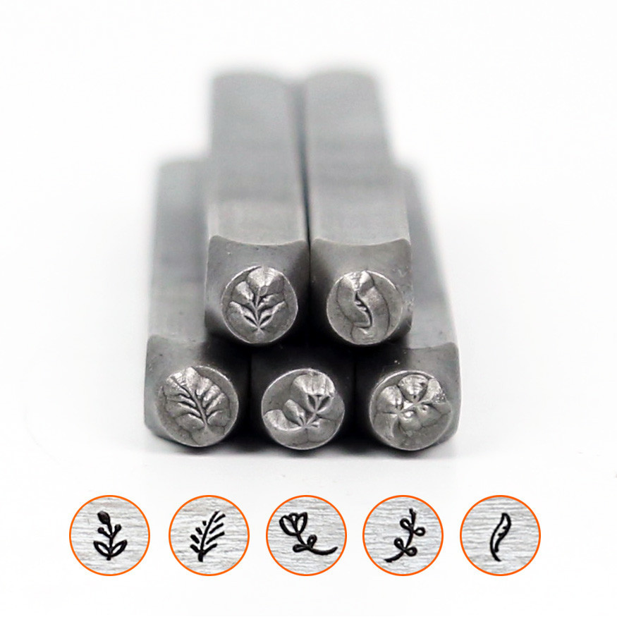 

5/7pcs Pack 3MM leaf pattern/Plant tentPacles/Birds Design Metal Jewelry Stamps,small flower DIY jewelry steel stamp