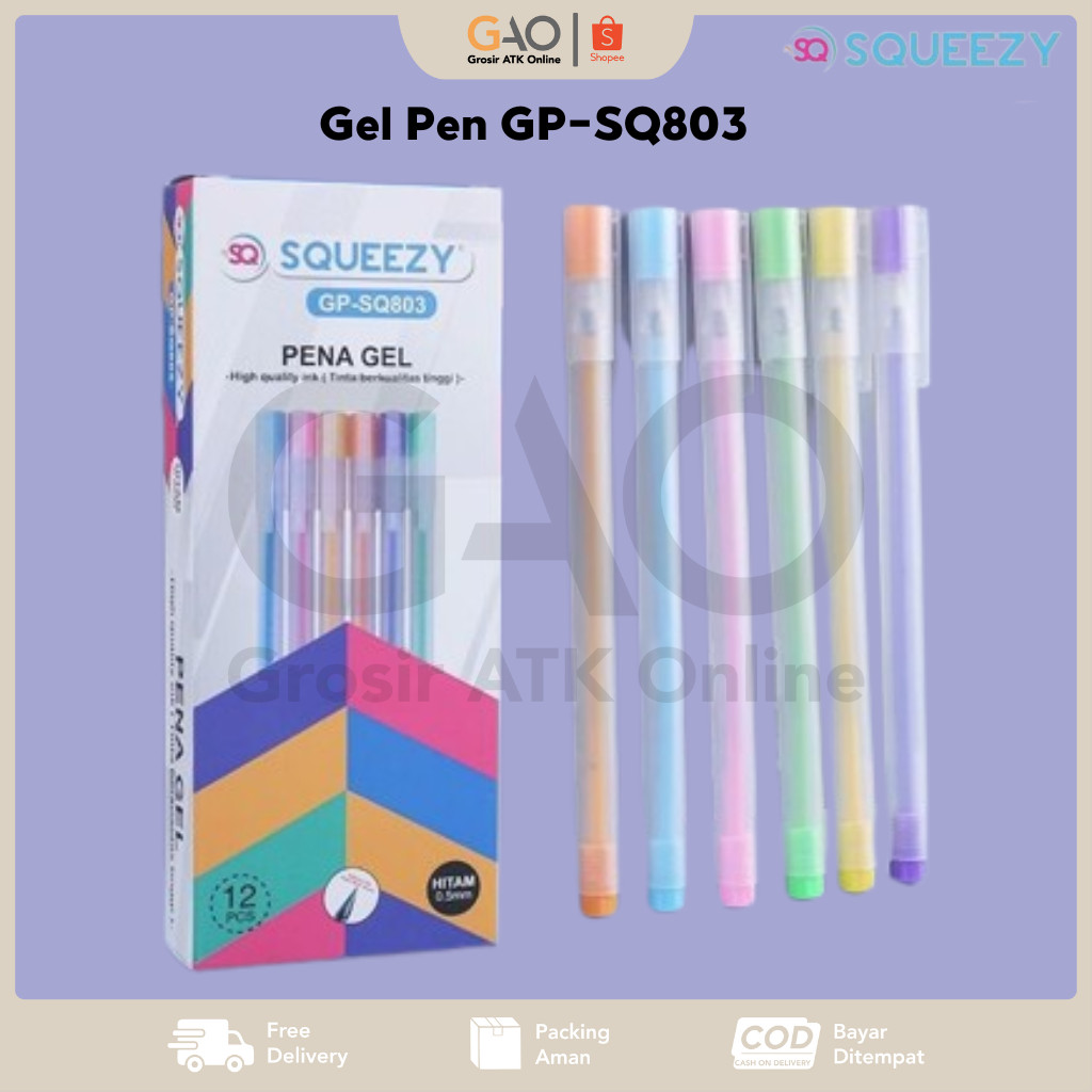 

Pulpen Gel Pen Squeezy 0.5mm Tinta Hitam GP-SQ803 (1Pack Isi 12Pcs)