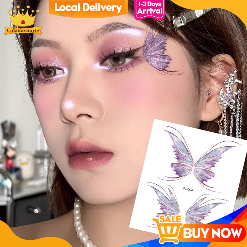 COD Tato Tahan Lama Stiker Tato Glitter Tahan Air Dekorasi Kinerja Stiker Wajah Sayap Korea Gaya Kup