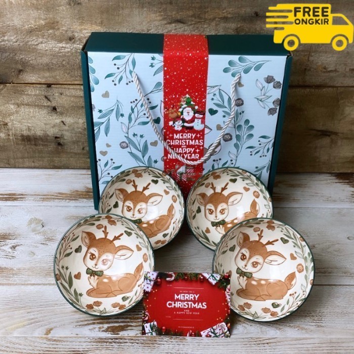 

✨LARIS✨ -[Dijual] Hampers Natal Japanese bowl set isi 4 mangkok keramik - Rumi Set