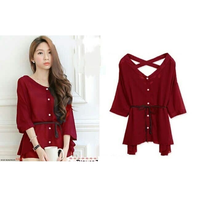 Baju finny red RO pakaian Wanita rayon merah Kekinian