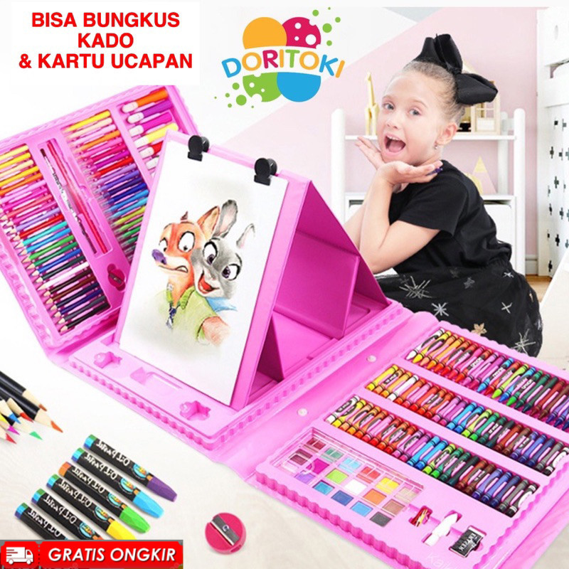 

Doritoki 208pcs Crayon Anak Pengasah Set Alat Menggambar Melukis Anak-anak Crayon Cat Air Pensil
