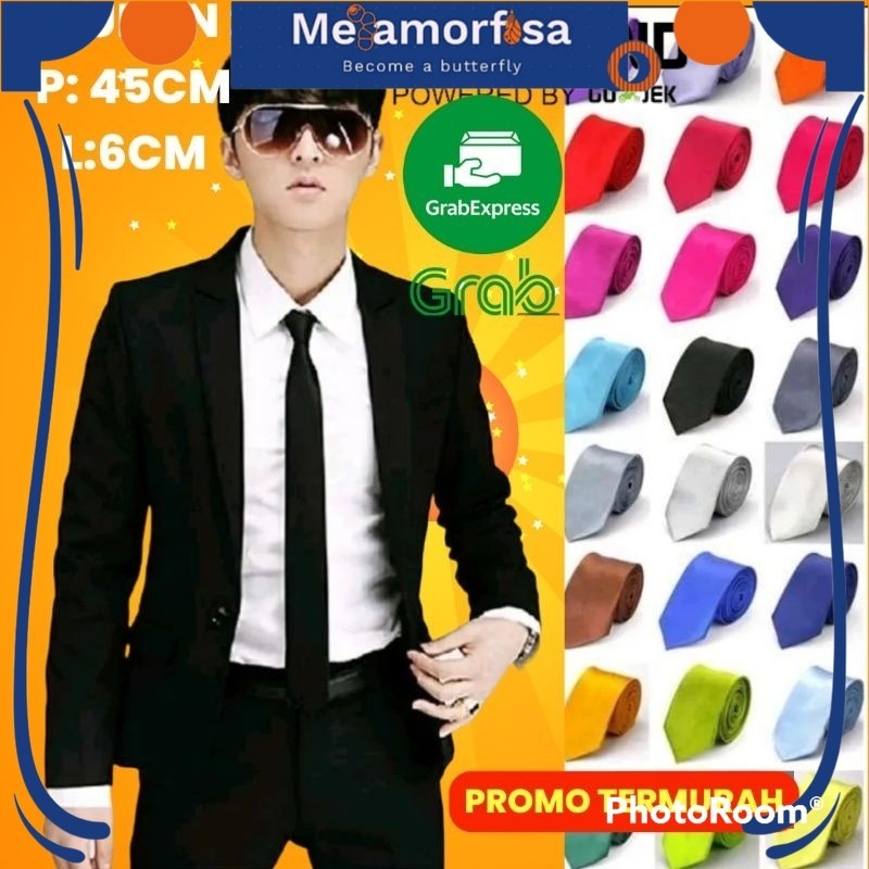 ORI dasi pria dasi kerja hitam polos dasi formal dasi instant bahan satin premium