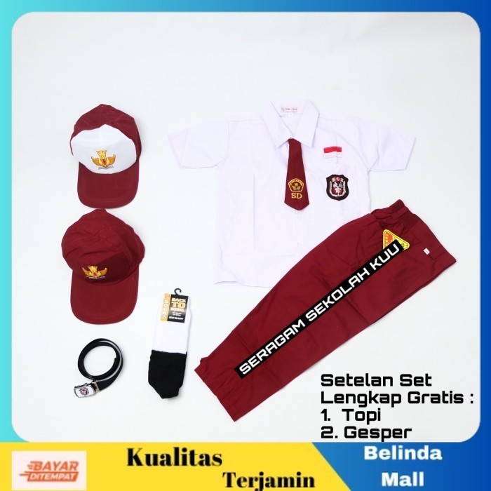 

⭐COD⭐ Setelan Super Lengkap Seragam Sekolah SD Pendek Panjang Laki Cowok Topi MerahPutih, KELAS 1 TERLARIS