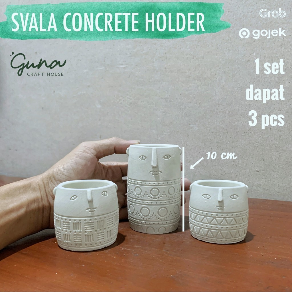 

1 Set Svala Concrete Holder - 3 pcs Wadah Lilin Pulpen Stationery - Dekorasi Rumah Unik Estetik Antik Industrial