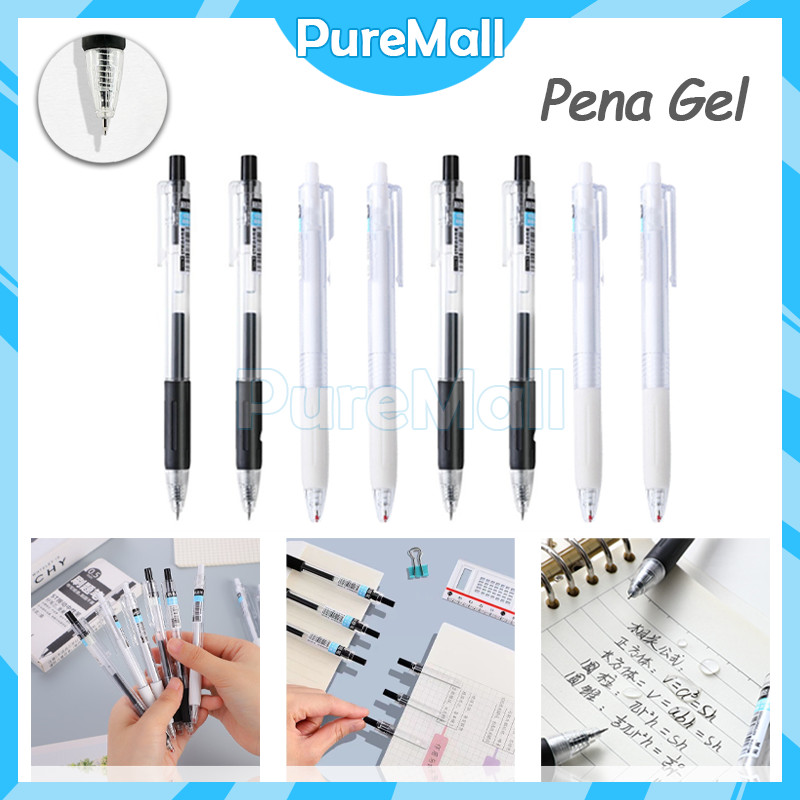 

White Black Gel Pen 0.5mm / Pena Polos Mechanical Stationary Alat Tulis Sekolah Kantor / Bolpoint