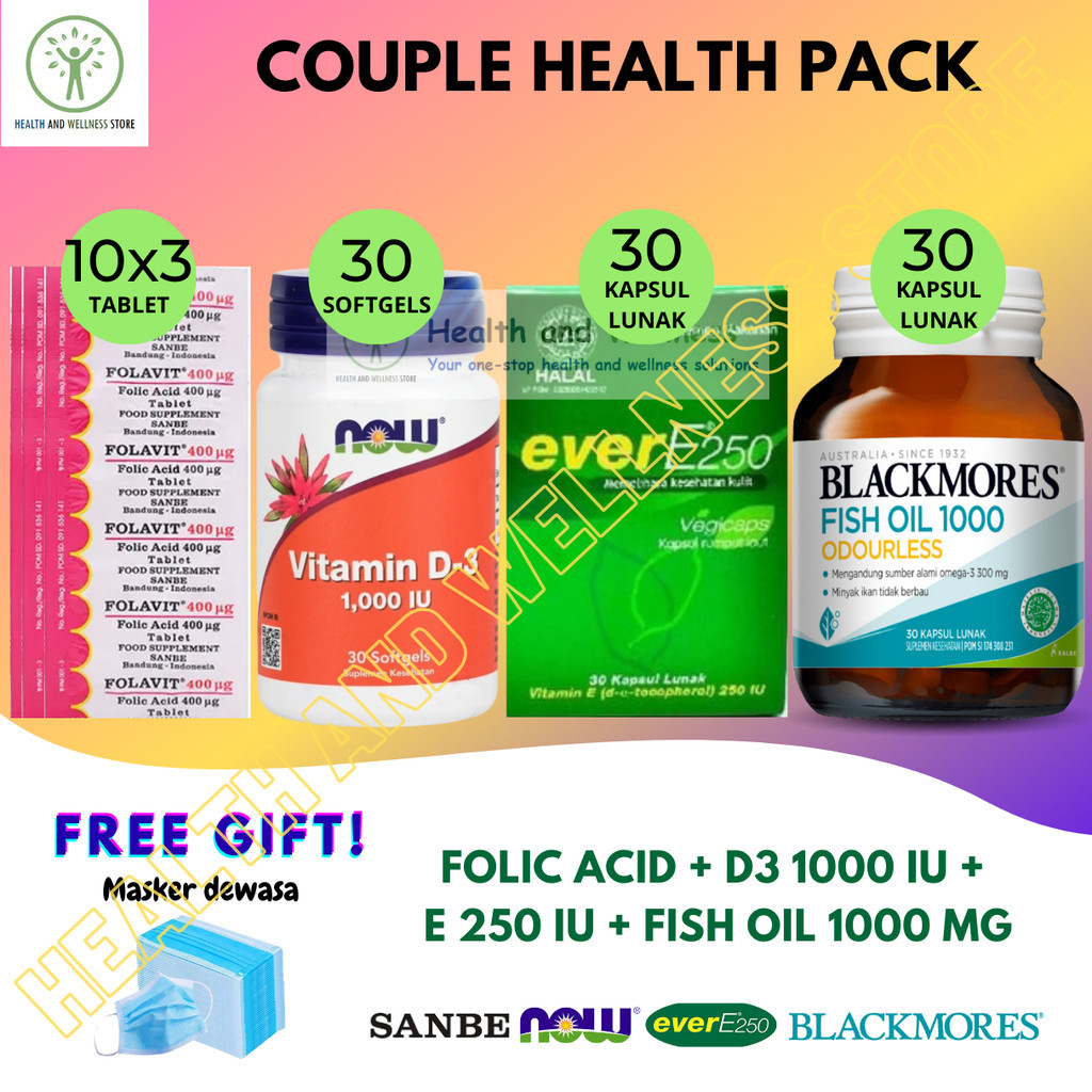 Folavit 400 Mcg 30 Tablet Now Foods D3 1000 IU 30 Softgels Ever E 250 IU 30 Blackmores Fish Oil 1000