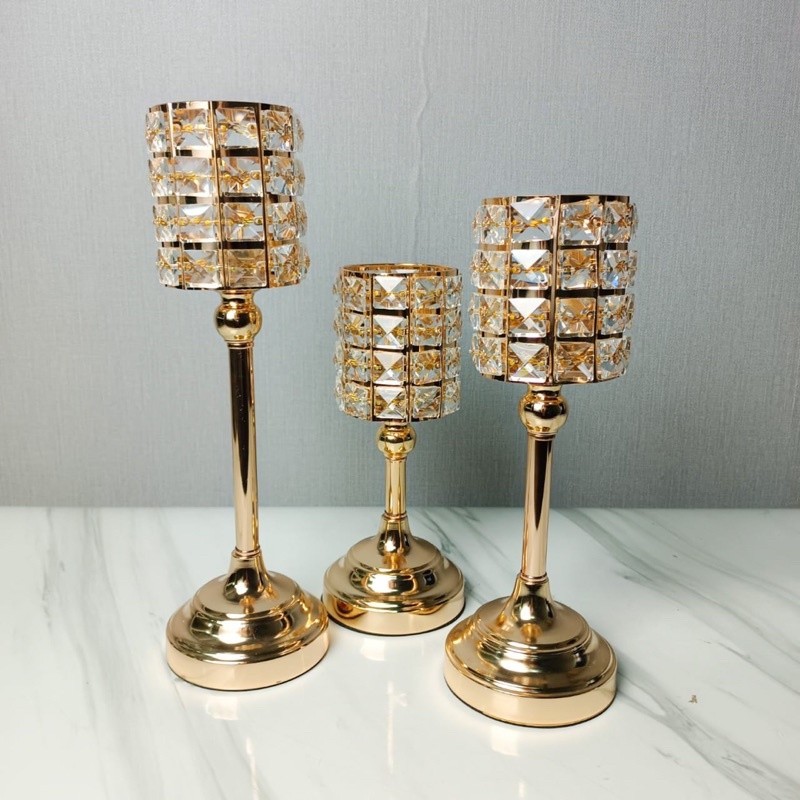 Tempat Lilin Kristal Meja Makan Mewah / Elegant Crystal Standing Candle Holder / Tempat Lilin Mewah 