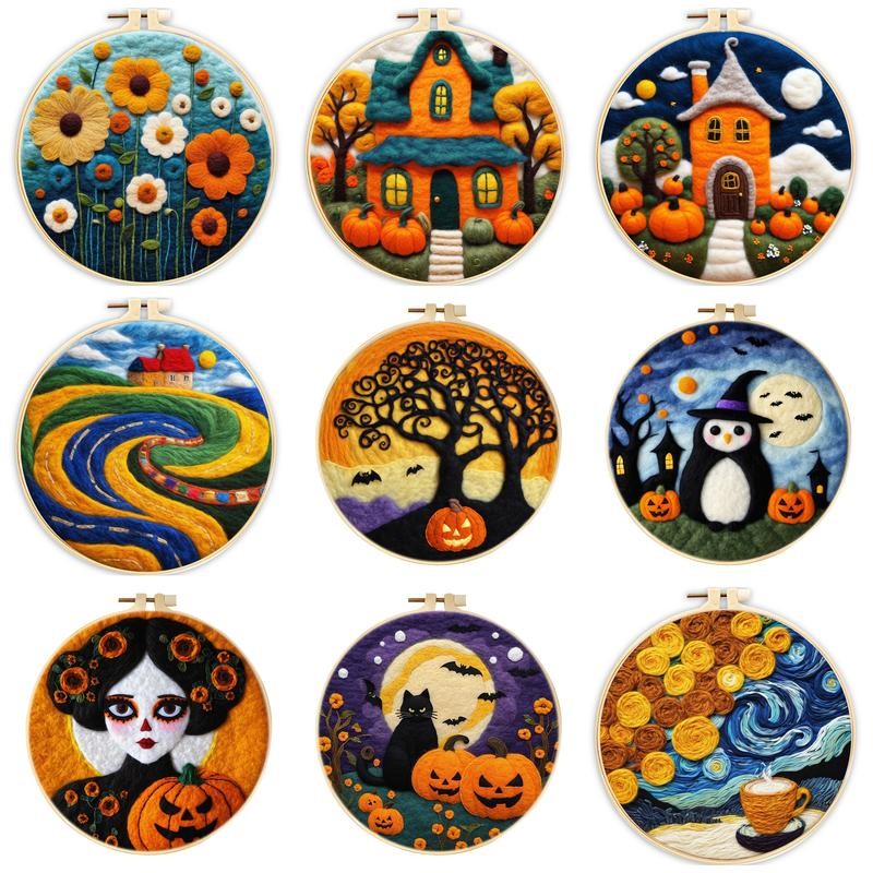 

RUOPOTY 1 Pack Pumpkin Pattern Needle Felting Kits Beginners Wool Felt Painting Tools With Instruction Included For Needle Felt