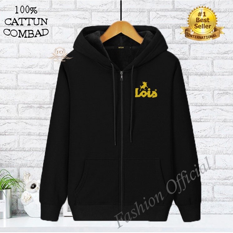 [BEST DEALS]  Jaket Sweater Hoodie Resleting Zipper Lois Print Gold Premium Quality Bahan Fleece Teb