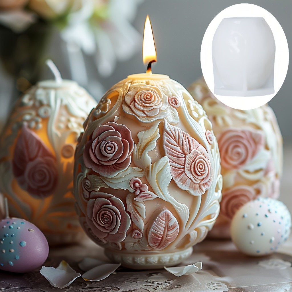 

3D 2024 DIY Flower relief egg candle silicone mold Rose flower Easter egg resin mold Peony flower relief egg Decor gypsum mold