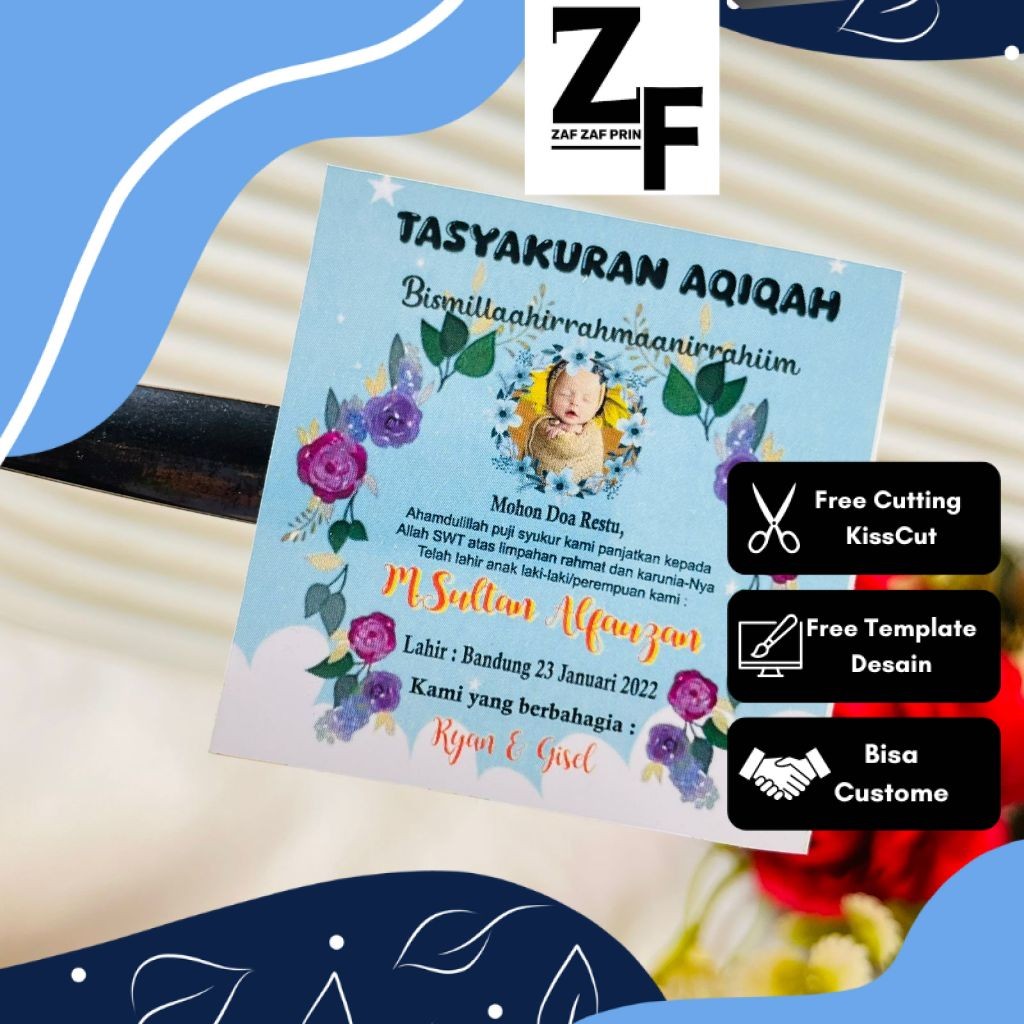 

ZAF Print Stiker Tasyakuran Aqiqah Bayi Sticker Syukuran Aqiqah Anak Bentuk Kotak Uk. Kecil