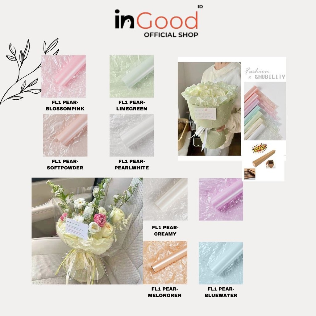 

IN GOOD - (5 LEMBAR) - FL1 PEARLESCENT Kertas Bunga Buket Waterproof Color / Kertas Buket Bunga Florist Cellophane