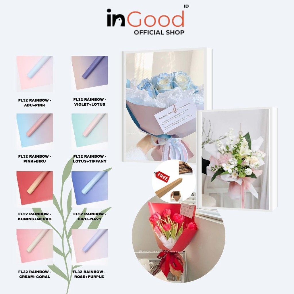 

IN GOOD - (5 LEMBAR) - FL32 RAINBOW Kertas Bunga Paper Buket Motif Pelangi Transparan Florist Cellophane