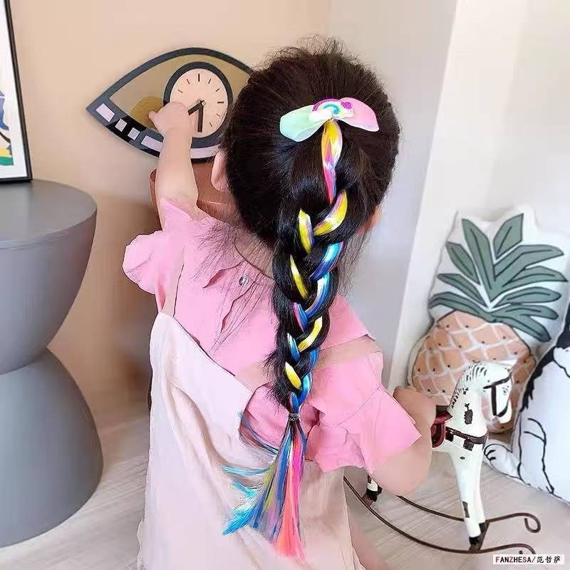 new cn - ikat rambut unicorn anak perempuan model wig palsu warna-warni anak korea / ikat rambut