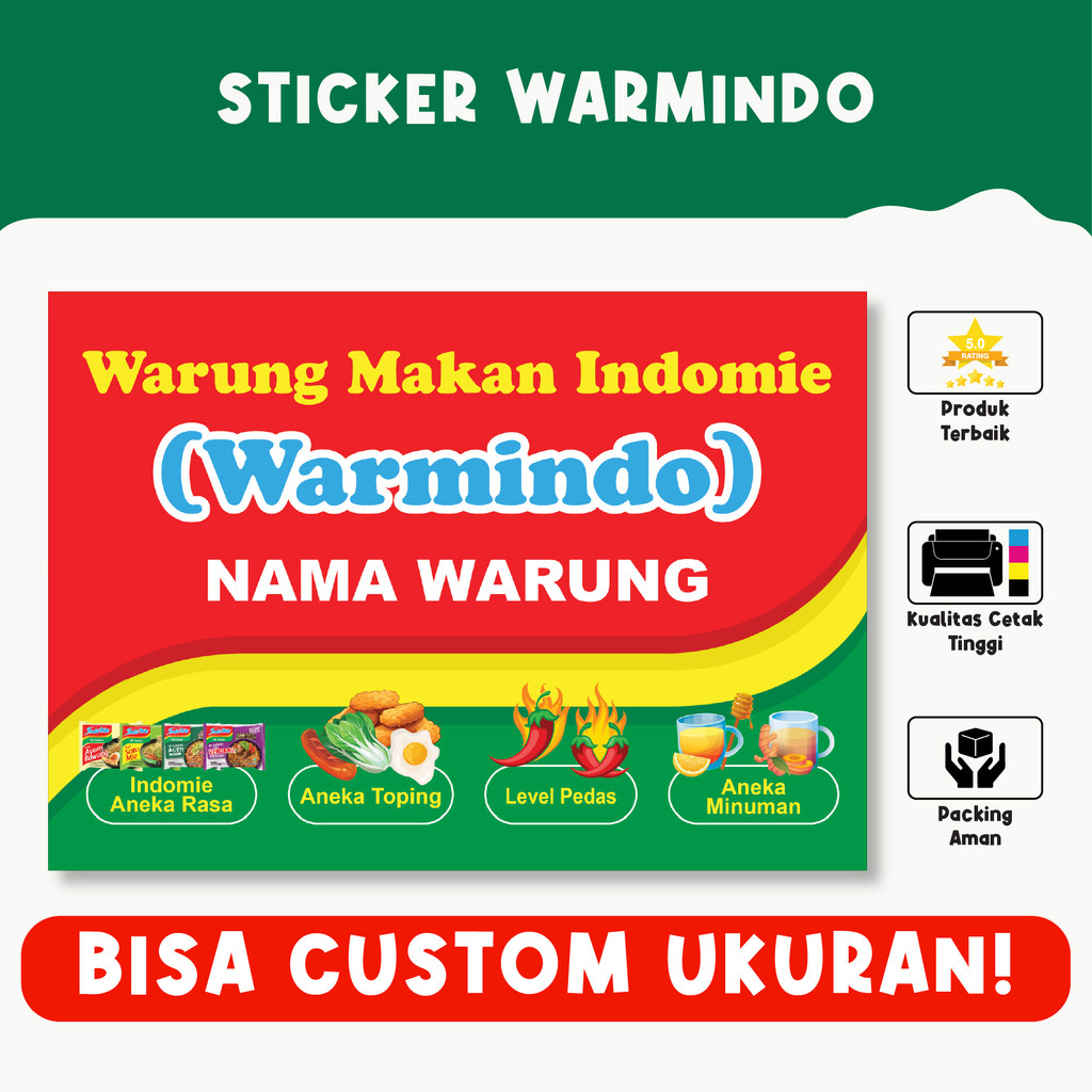 

Sticker Warmindo – Penanda Warung Makan Indomie, Bisa Custom Nama Warung