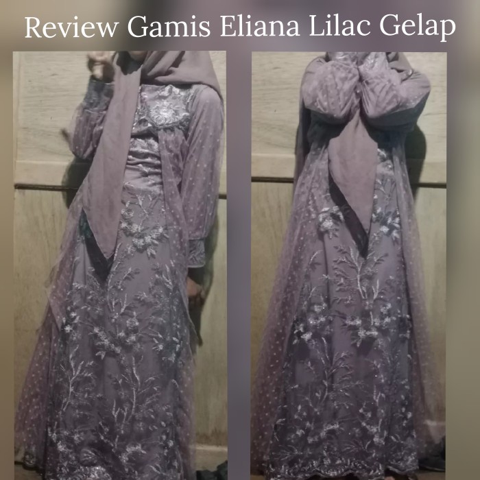 Gamis anak eliana kids 3 - 16 thn brukat tile dot ungu lilac gelap PS - S=LD.65cm 3-4th
