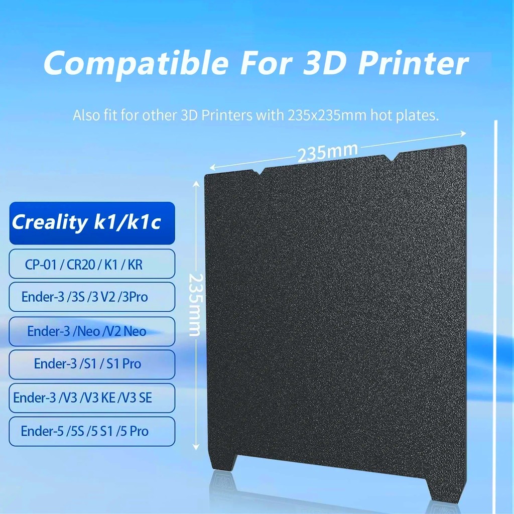 

Textured PEI Sheet 235X235 print bed Black For creality k1 235x235 build plate and magnetic sticker For creality k1c ender3 v3 k