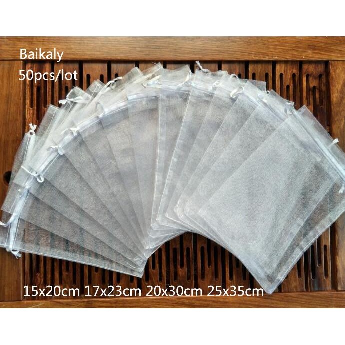 

50pcs/bag 15x20 17x23 20x30cm 25x35cm Organza bags Jewelry packaging bags Wedding Party Decoration gift bags Drawable Pouches