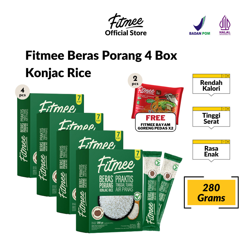 

Fitmee Beras Porang 280 gr 4 Box Konjac Rice FREE 2 Fitmee Mie Bayam Goreng Pedas 65 Gr