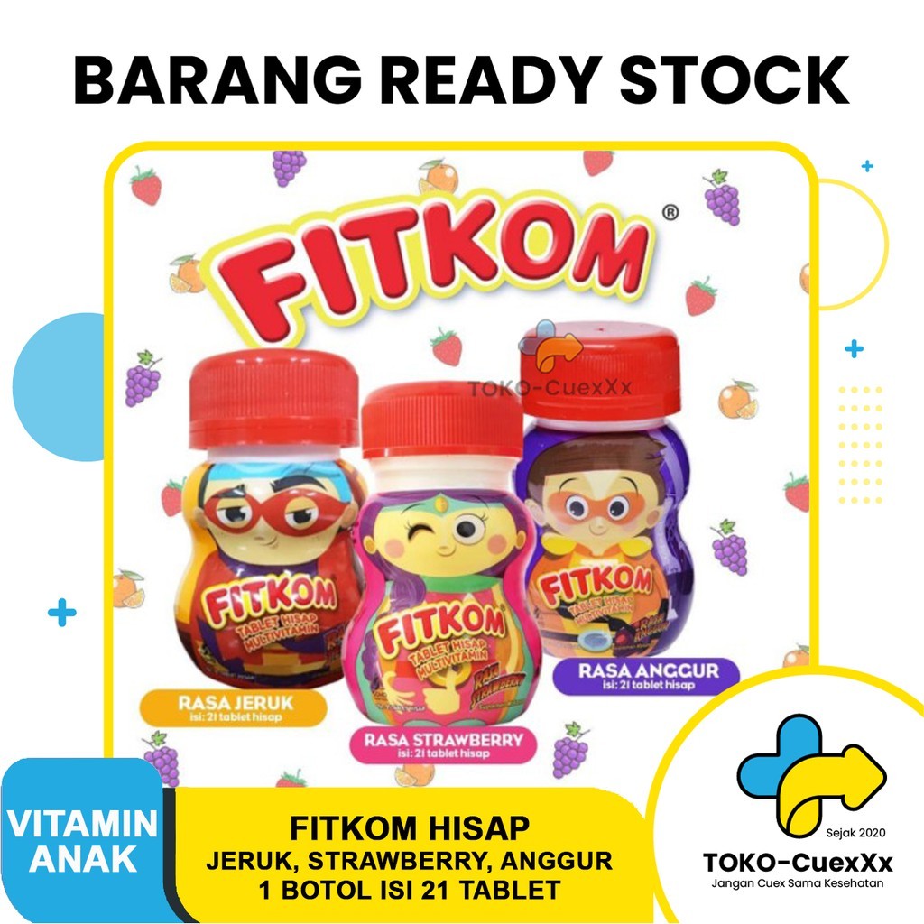 FITKOM MULTIVITAMIN CALCIUM TABLET HISAP 1 BOTOL ISI 21 TAB VITAMIN ANAK TINGGI KALSIUM RASA ANGGUR