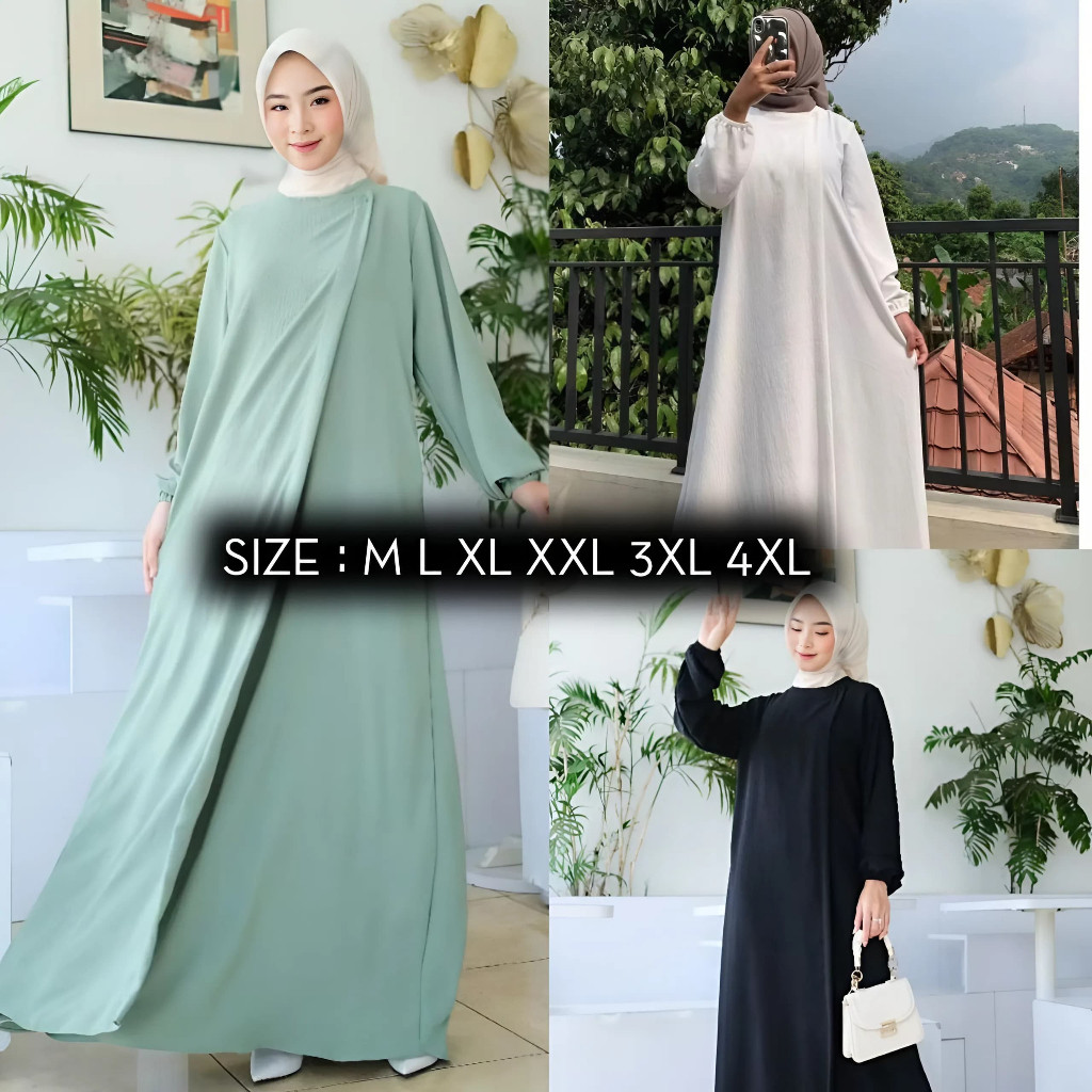 ft64ef Gamis Remaja Terbaru Jumbo Ld 120 130 140 Lebaran 2025 Bahan Crinkle Premium Import Motif Pol