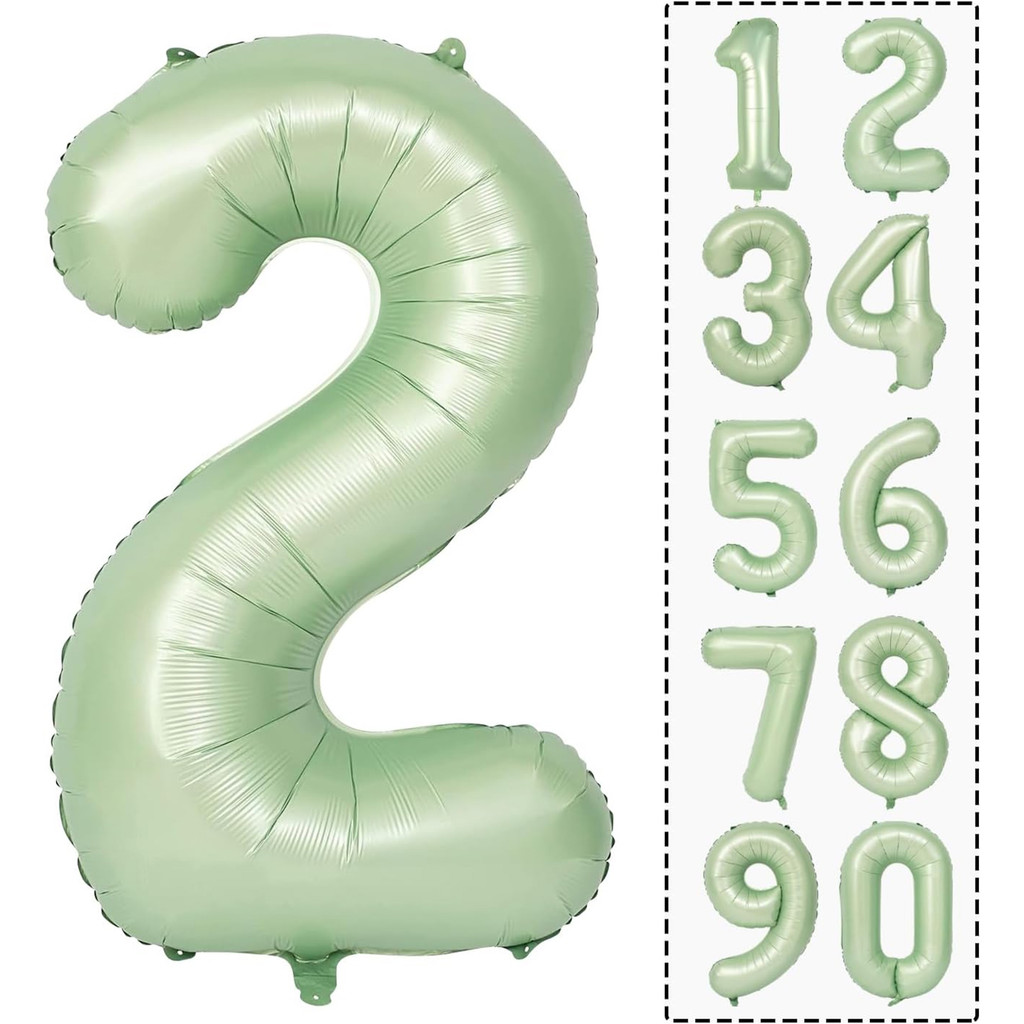 

40 Inch Sage Green Number Balloon Large Number Foil Balloon for Birthday Wedding Jungle Party Decoration Baby Shower Supplies