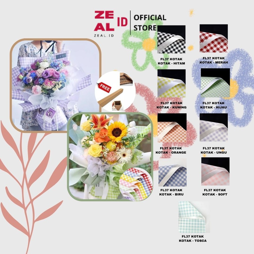 

ZEAL-ID - FL37 KOTAK KOTAK Kertas Bunga Paper Buket Motif Summer Plaid Kotak Kado Florist Cellophane