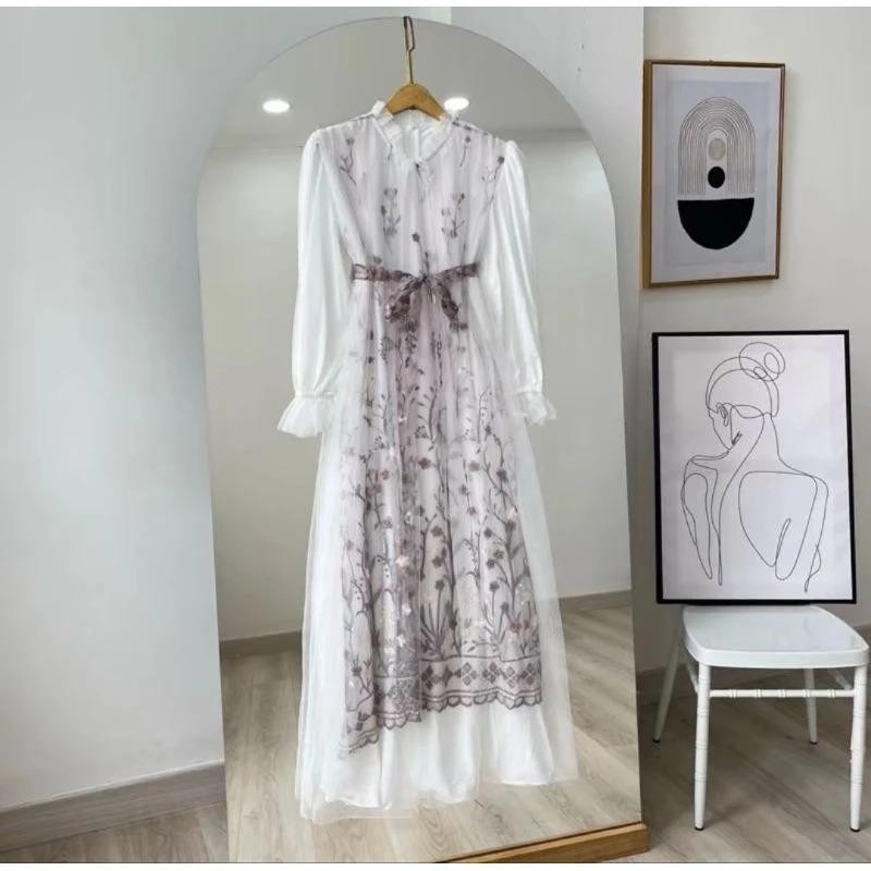 NAJWA - SHAFA Dress Brukat / Baju Lebaran Tile etik shakila Gamis Putih