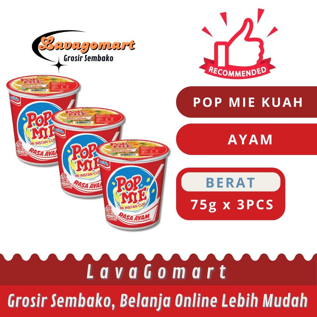 

POP MIE INSTAN CUP AYAM 75g - 3 PCS - LAVAGOMART - BANDUNG