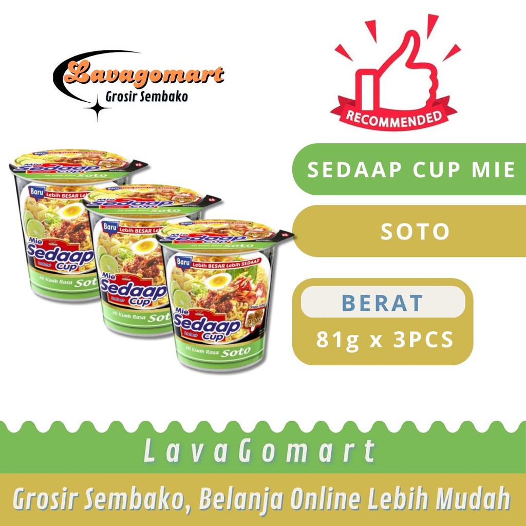 

SEDAAP CUP MIE INSTAN SOTO 81g - 3PCS - LAVAGOMART - BANDUNG