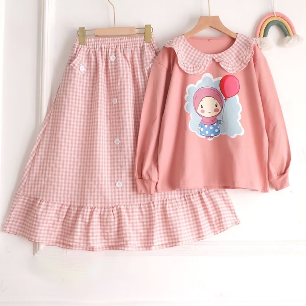 M5D6IK Hashiva Kids | April Set Kids Baju Anak Perempuan Viral Promo