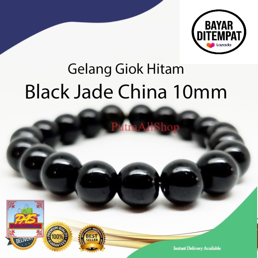 [ TERLARIS ] Gelang Batu Giok China Hitam - Gelang Pria Wanita Kesehatan - 10mm