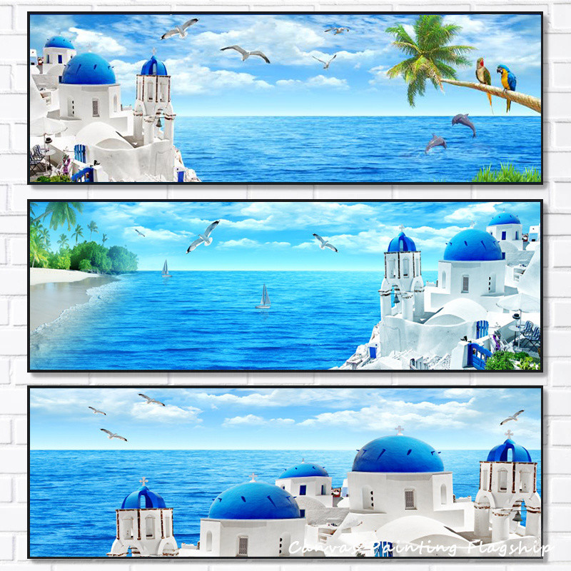 

Santorini Aegean Sea Natural Landscape Canvas Painting Nordic Greece Building Posters and Prints Wall Art Picture Home Decor