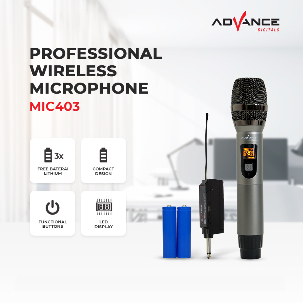 MIC ADVANCE MIC403 / ADVANCE MIC-403 PROFESIONAL WIRELESS MICROPHONE DUET WITH CASE