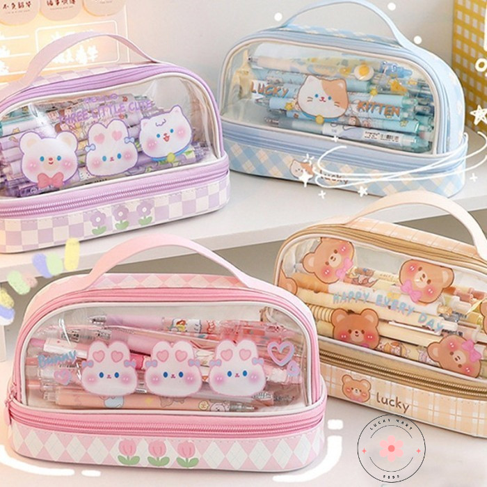 

8899 Tas Pensil Murid Lucu/Kotak Anak Esthetis/Stationary Bag/Tempat Pensil Besar/Kecil/Transparan