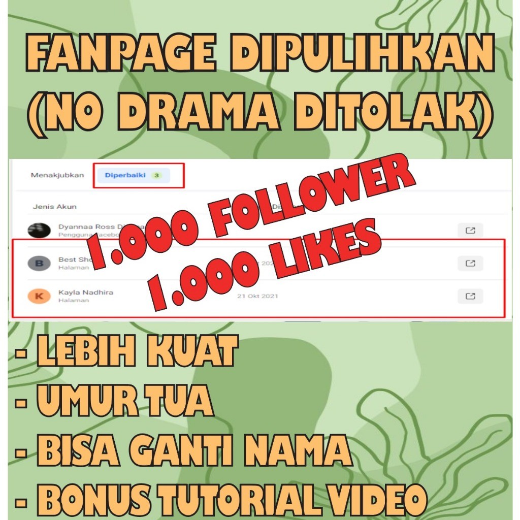 Fanpage 1000 follower / Fanpages / FP Dipulihkan Untuk Akun FB/Facebook Ads (Anti Drama Ditolak) Bus