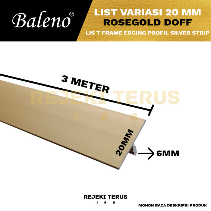 List Lis T Variasi 20 mm Aluminium ROSEGOLD Penutup Celah Edging Strip