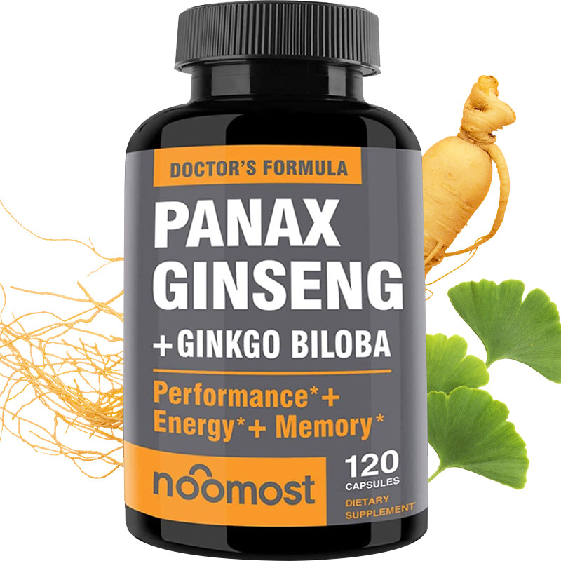 Kapsul Vegetarian Ginseng Merah Korea Asli + Ginkgo Biloba Bubuk Ekstrak Akar Ginseng + Pil Konsentr
