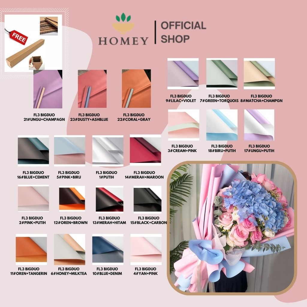 

HOMEY - (5 LEMBAR) - FL3 BIGDOU Kertas Bunga Buket Dua Warna Bi Color/Kertas Buket Bunga Florist Cellophane