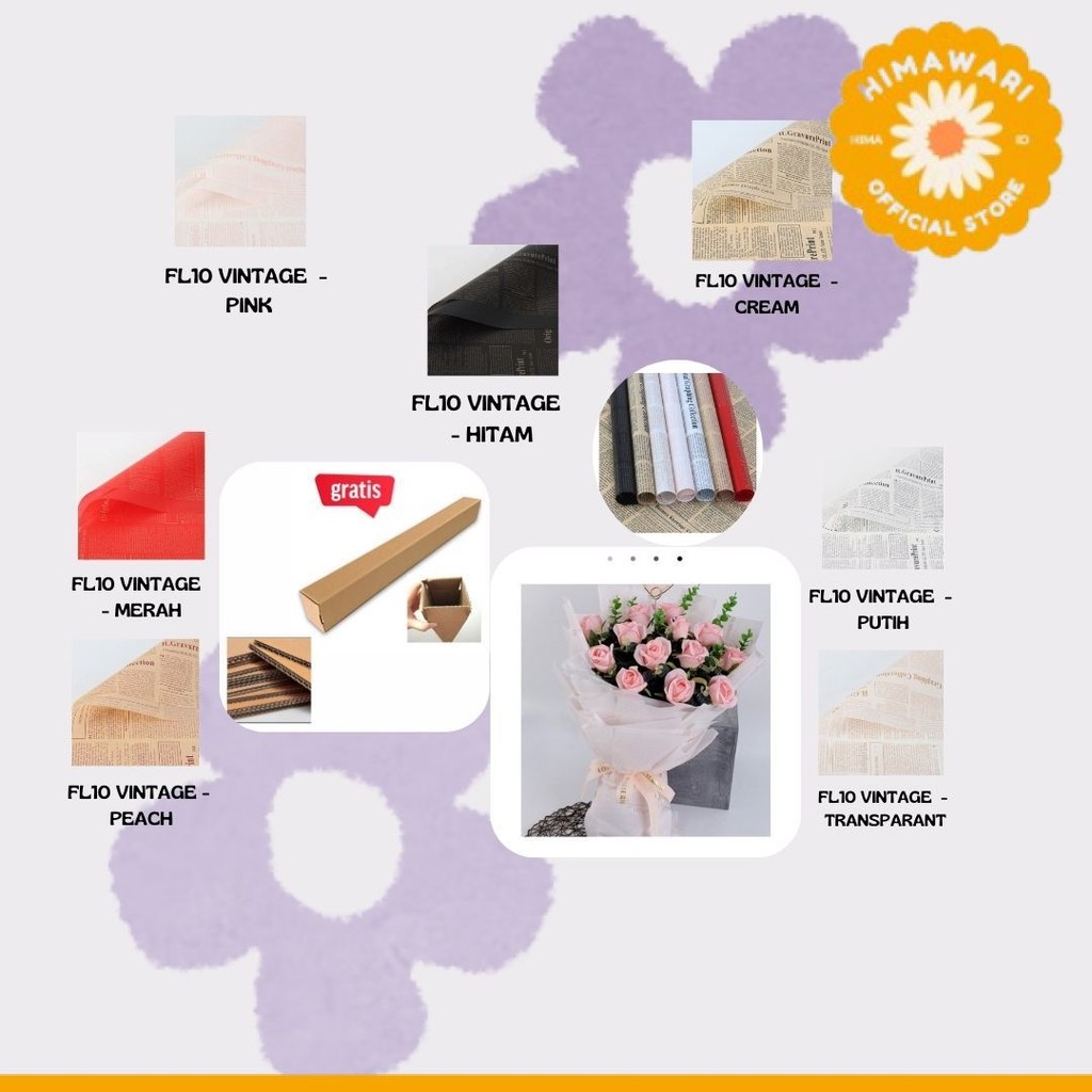

HIMA - (5 LEMBAR) - FL10 VINTAGE Craft Paper Kertas Bunga Buket Motif Koran Bunga Florist Cellophane - GROSIR