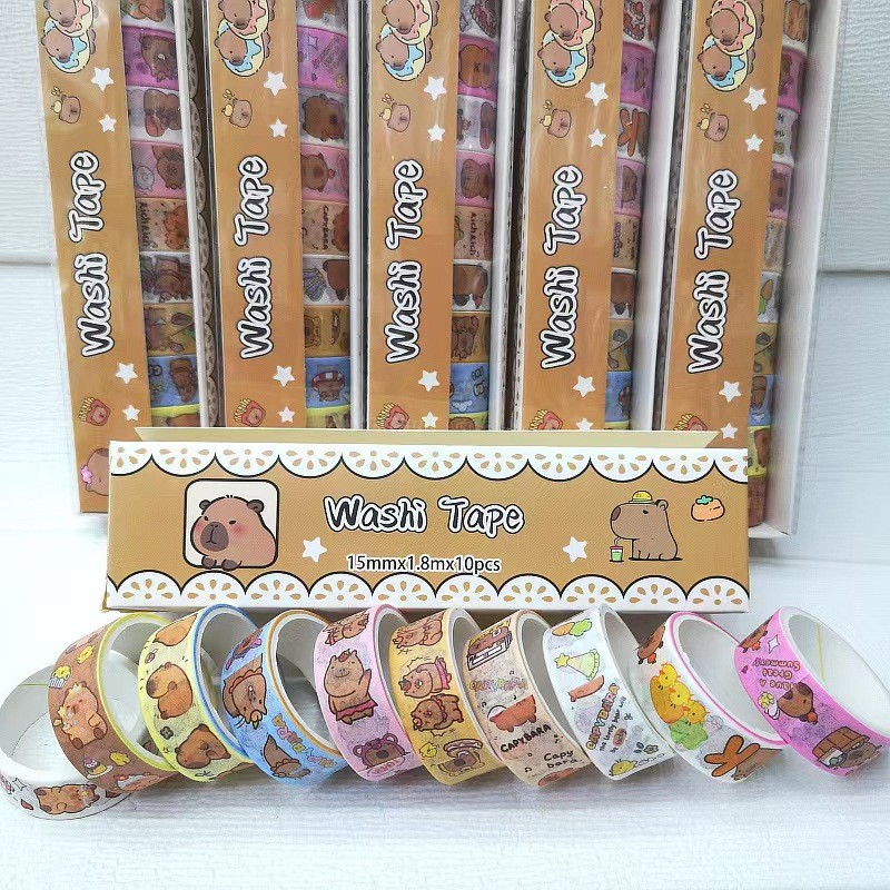

10Roll/Pack Capybara Washi Tape Cartoon Sticker Student Creative Stationery Masking Decorative Tape Kids gifts