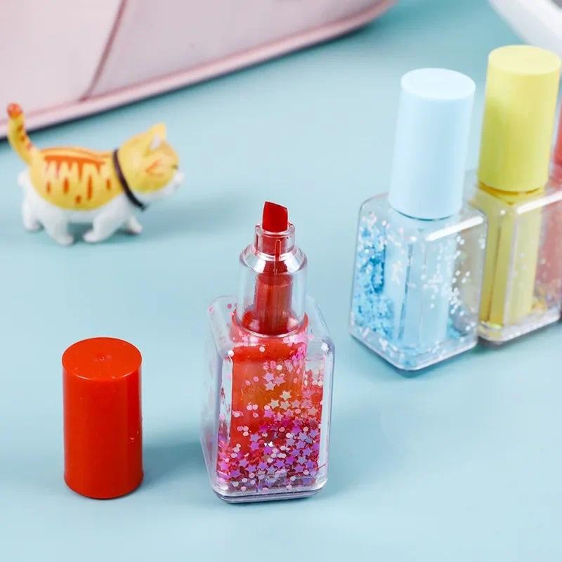 

6 Pieces Nail Polish Bottle Creative Highlighter Pen Cute Kawaii Graffiti Marker Paint Stationery drawing Lovely Sweet