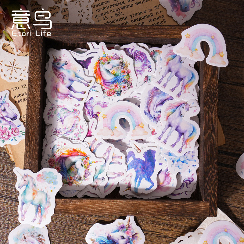 

Etori Life The Rainbow Unicorn Decorative Sticker 46pcs/box Mini Boxed Stickers, DIY Stationery Notebook Diary Journal Sticker