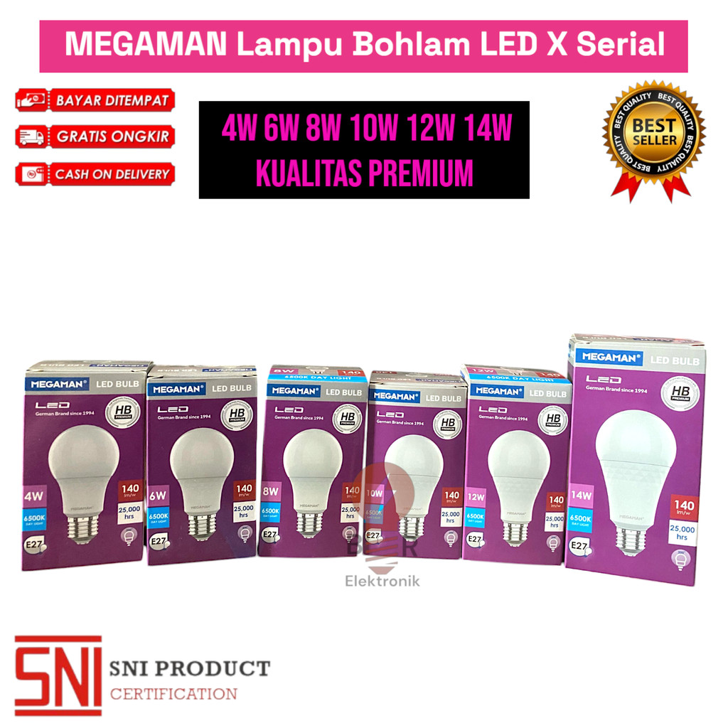 DISKON MEGAMAN Lampu Bohlam LED X Serial Bulb A 4W 6W 8W 10W 12W 14W Kualitas Premium MURAH