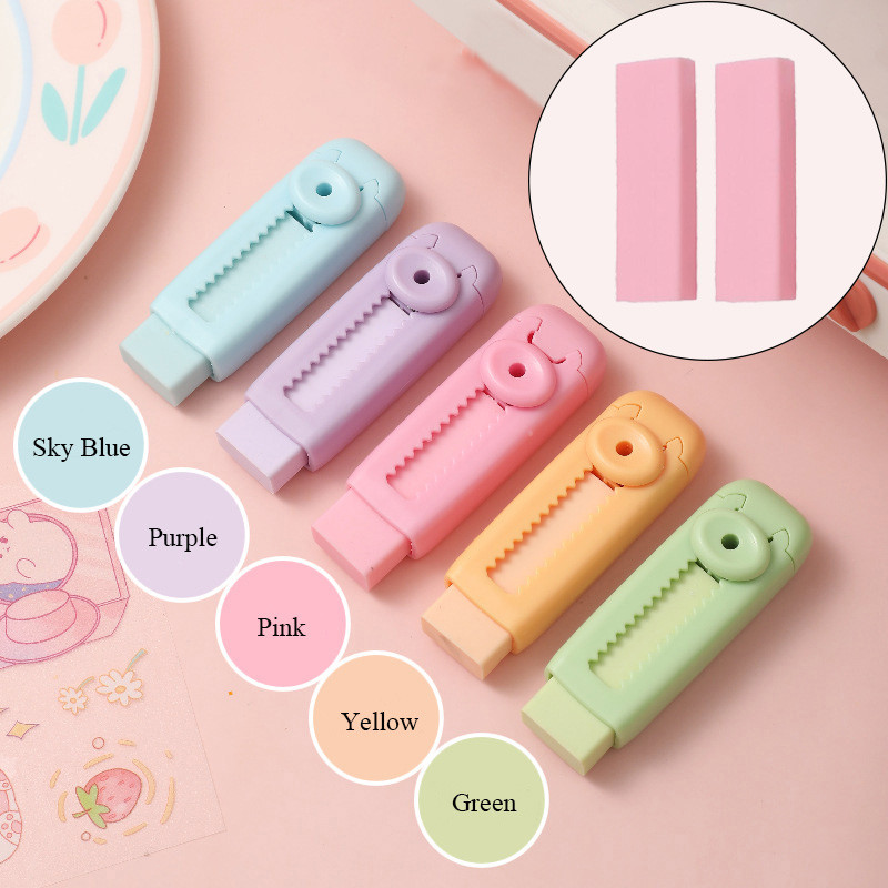 

【1 Eraser+2 Refills】 Creative Push-pull Design Eraser Set Student School Office Stationery Supplies