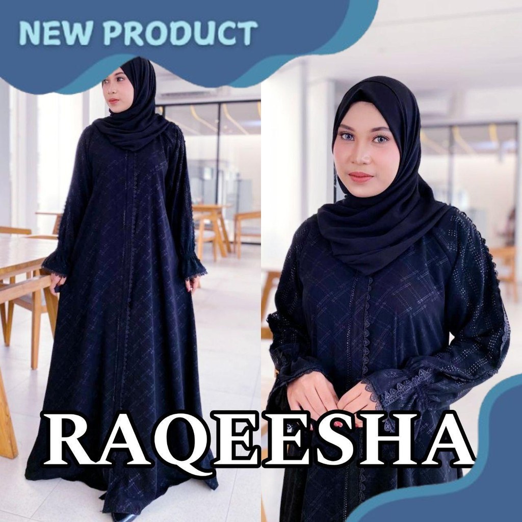 Abaya Hitam Jetblack Embos Gamis Wanita Muslim Elegan - RAQEESHA