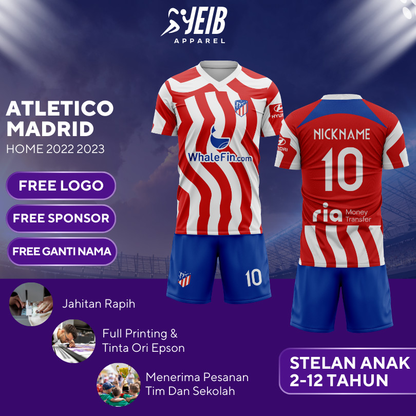 JERSEY BOLA ANAK LAKI LAKI ATLETICO MADRID HOME 2022-2023 LA LIGA FULL PRINTING JERSEY BOLA ORIGINAL