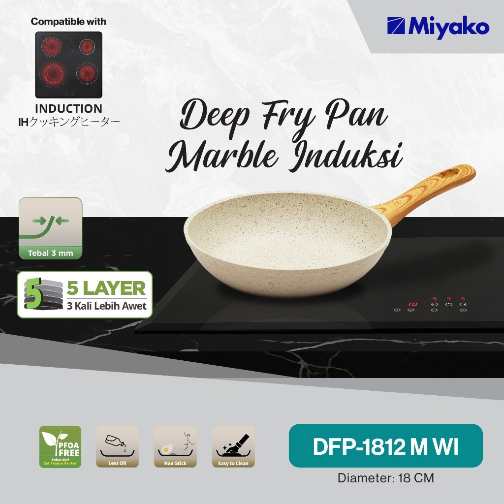 Wajan Deep Fry Pan Marble Induksi Miyako DFP1812MWI Panci Penggorengan