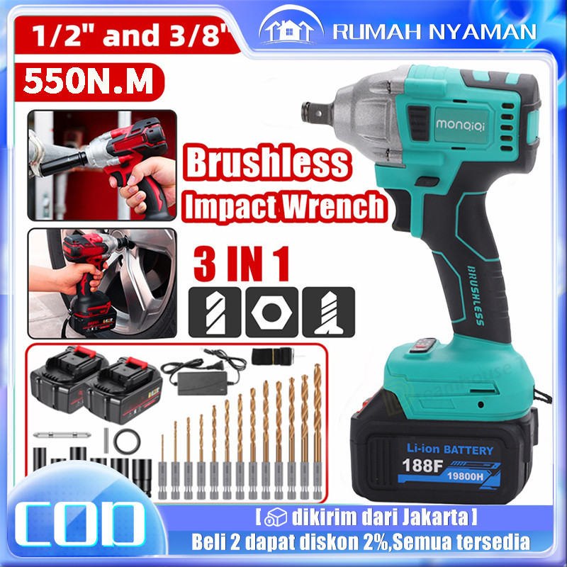 SZT Mesin Impact Baterai Cordless Impact Wrench 550N.M 188VF Impact Wrench CORDLESS IMPACT WRENCH El